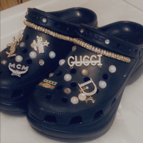 Sold‼️Wedge Designer Black size 9 crocs - Picture 2 of 3